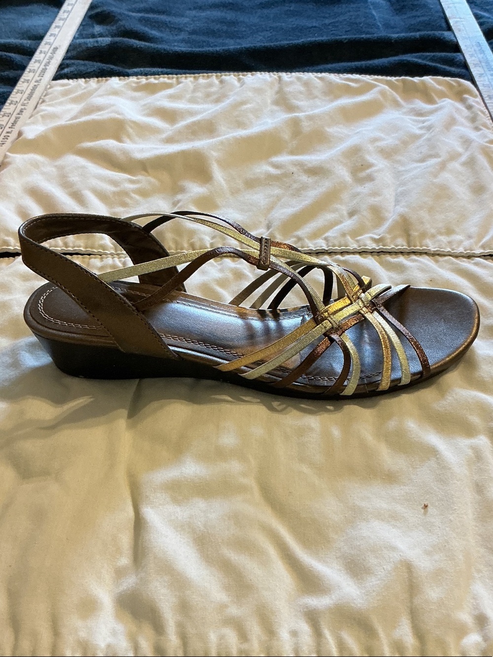 Impo Metallic Bronze and Gold Strappy Wedge Sandal
